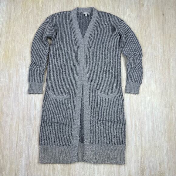 Calvin Klein Jeans Gray Fuzzy Rib Knit Wool Blend Duster Cardigan Sweater XS - Picture 1 of 15